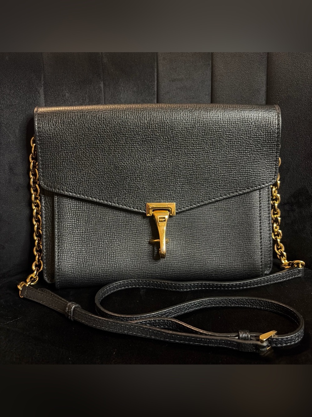 Burberry Black Leather Crossbody Bag with Gold Hardware